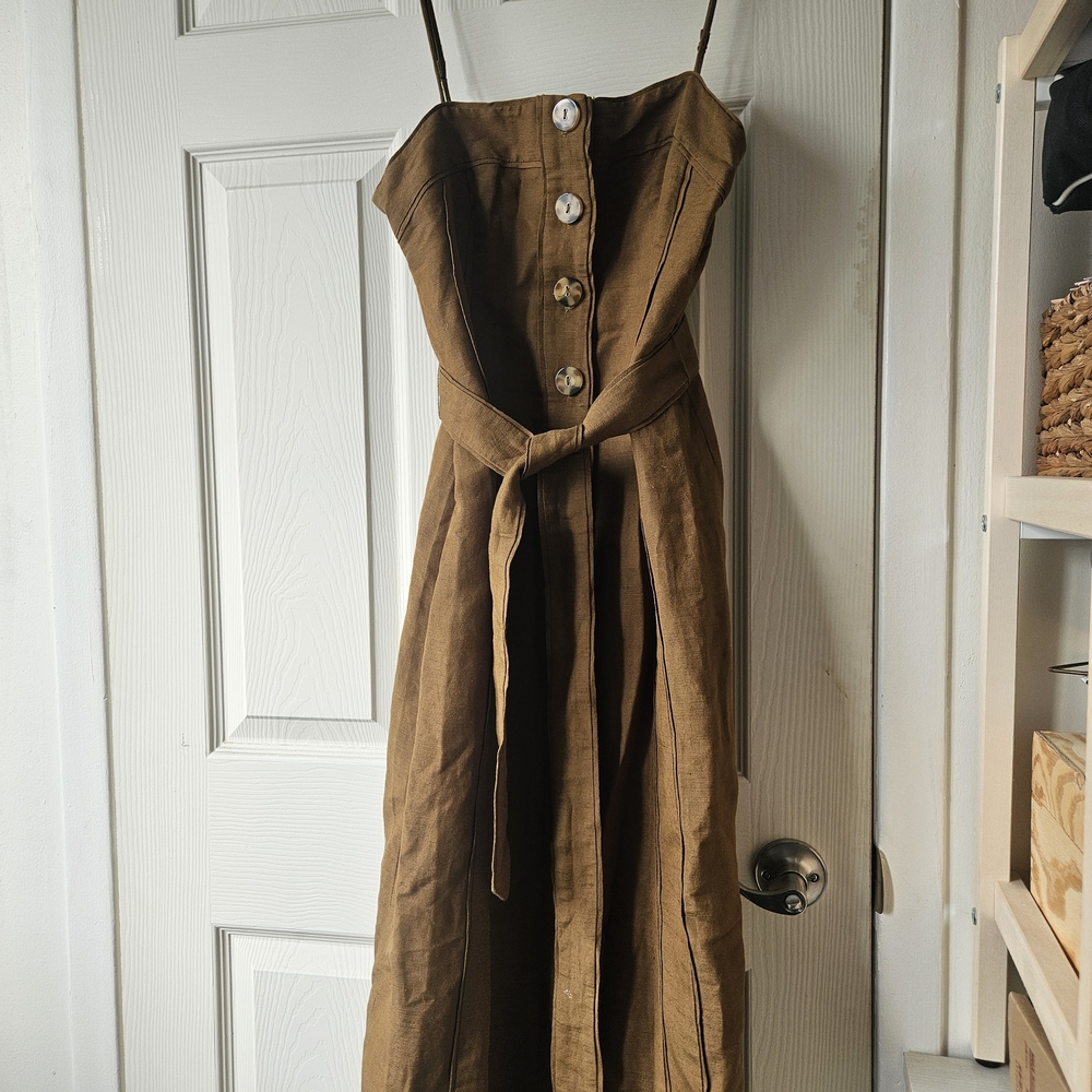 C/MEO Collective Brown Midi Dress with Button Detail